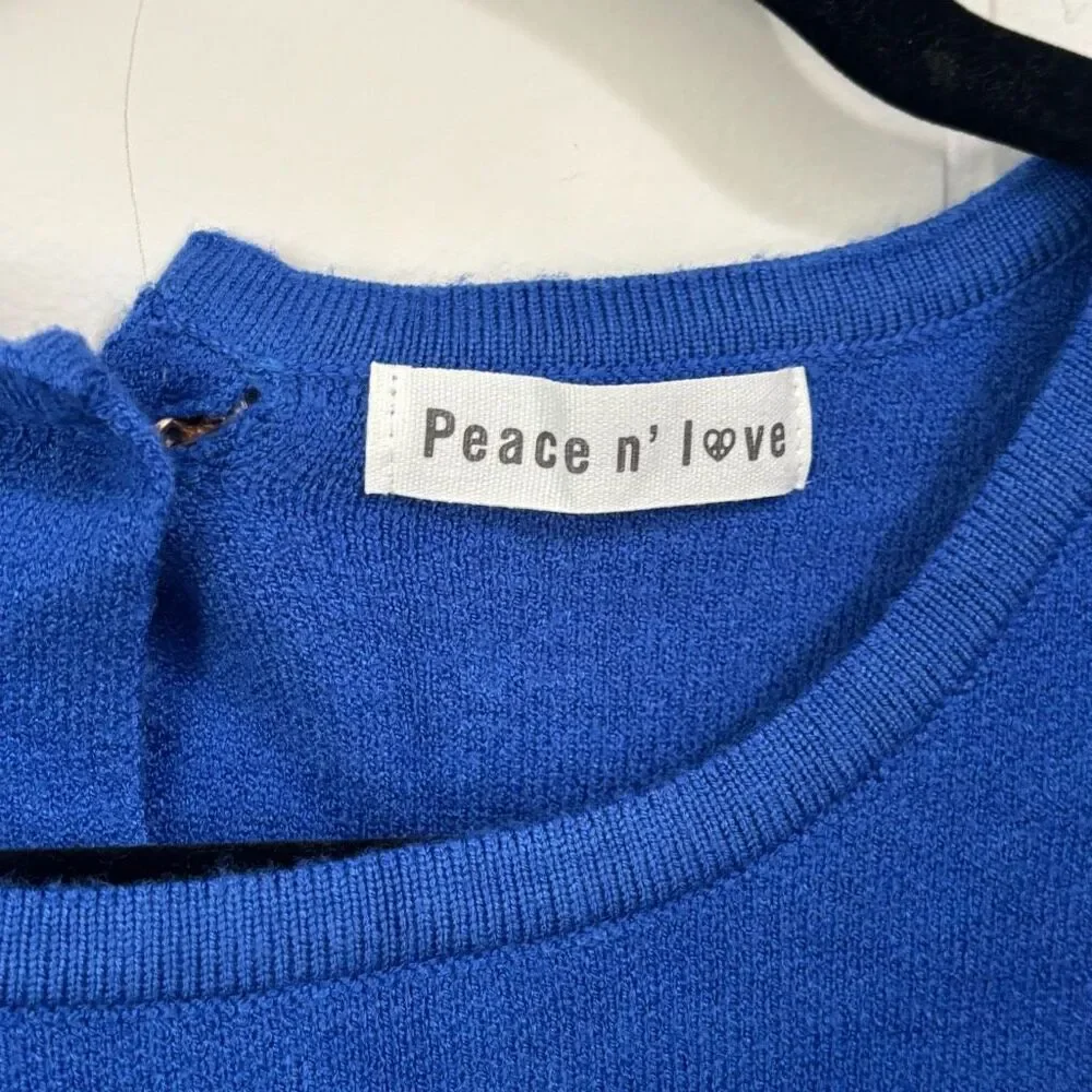 Peace N’ Love Blue Scalloped Cropped Sweater Medium preppy Victorian‎